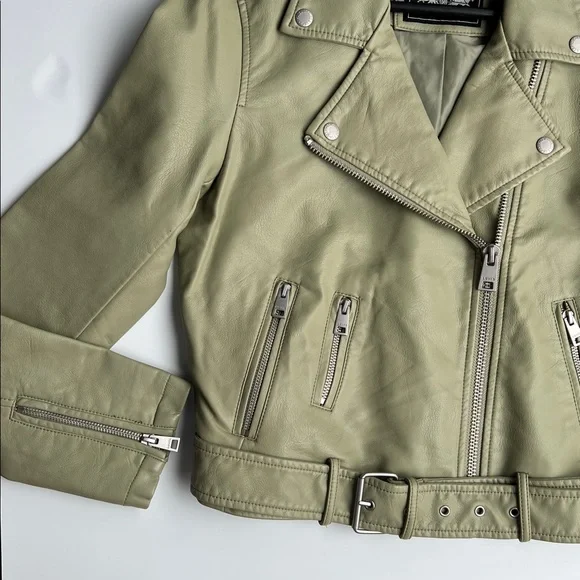 NWT Levi’s Faux Leather Belted Moto Jacket - Sage Green Size S - Picture 8 of 16